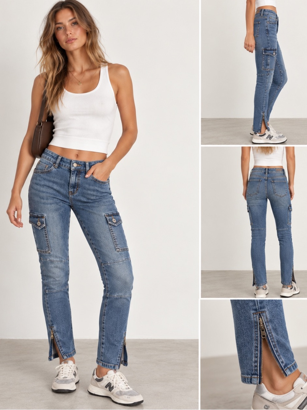 Pilcro Anthropologie Cargo Jeans Size 28 Mid Rise Zip Hem Utility Denim